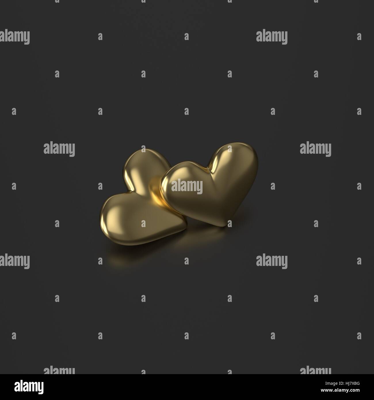 Due cuore d'oro. 3D Render su sfondo nero Foto Stock
