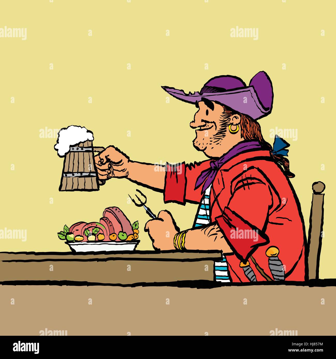 Brave pirata è di mangiare alla taverna Illustrazione Vettoriale