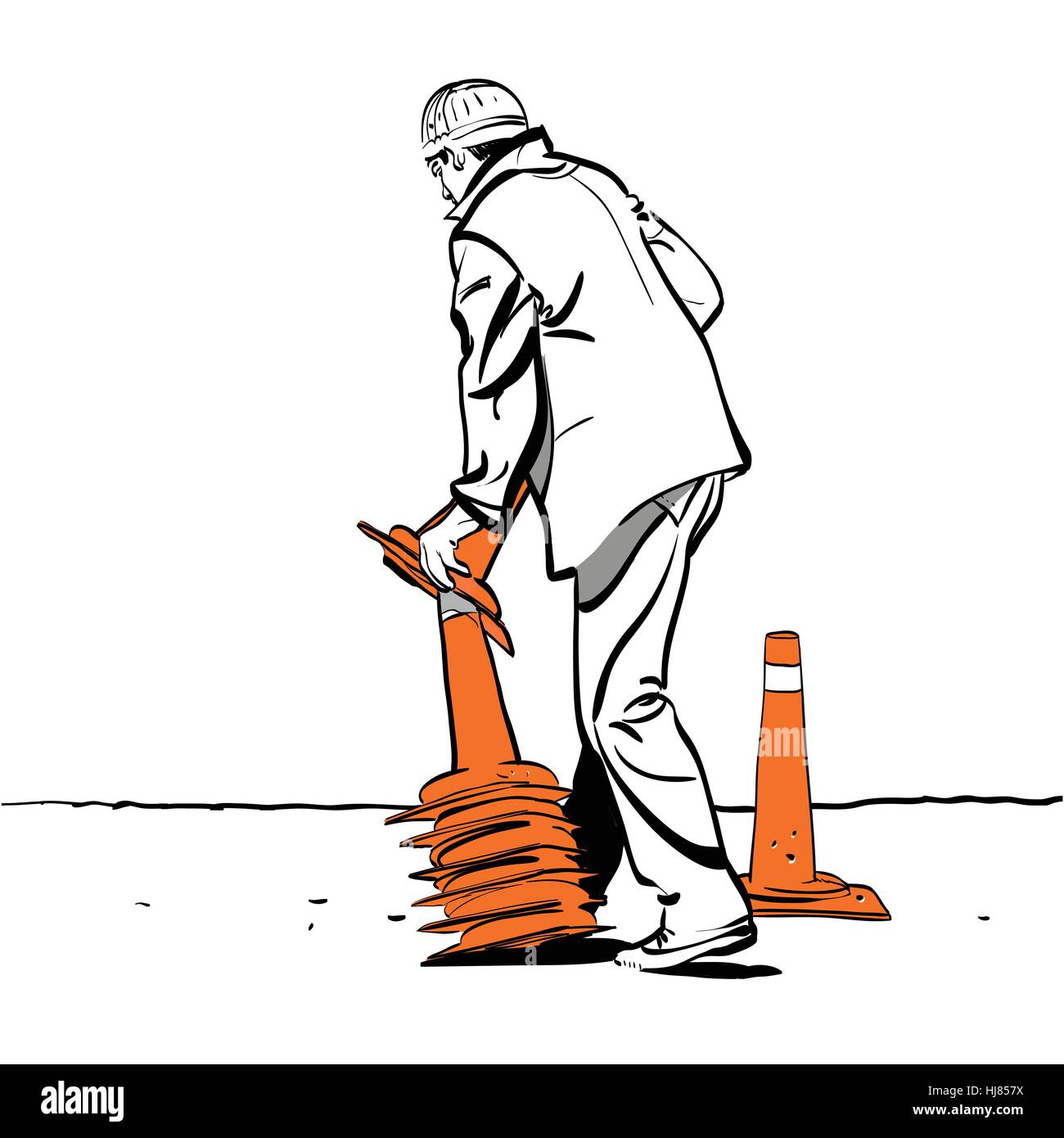 Strada lavoratore mette traffico coni Illustrazione Vettoriale