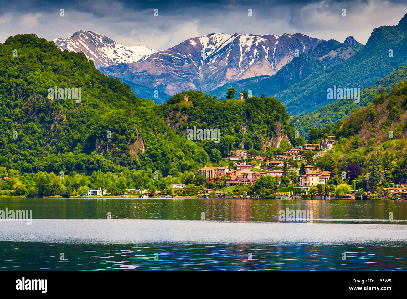 Vista di sità Arbostora, Lago di Lugano, Svizzera, Alpi. Foto Stock