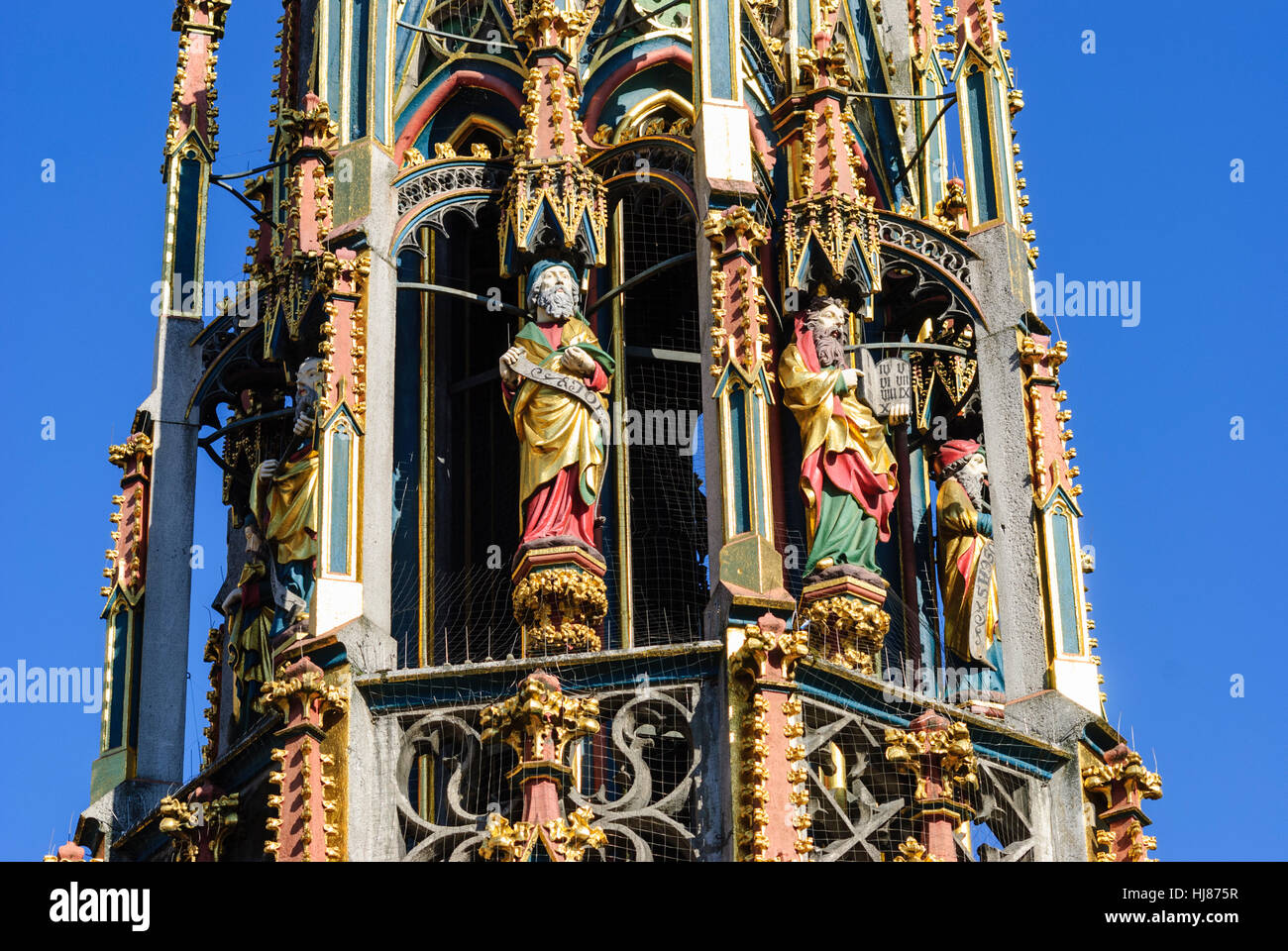 Nürnberg, Norimberga: città vecchia; mercato principale; bella fontana, Mittelfranken, Media Franconia, Baviera, Baviera, Germania Foto Stock