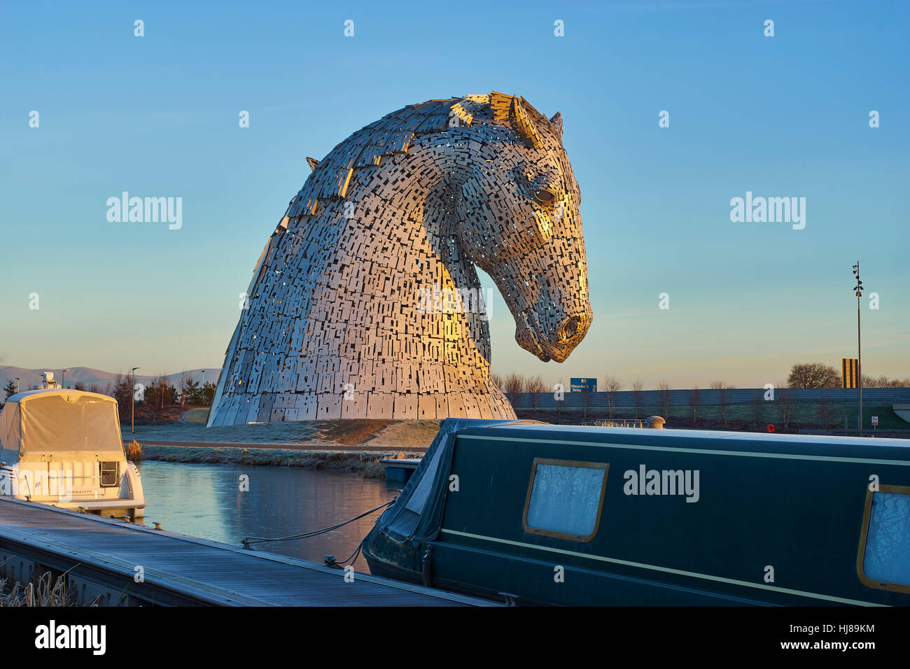Il Kelpies, Helix Park, Falkirk, Scozia. Sculture di Andy Scott Foto Stock