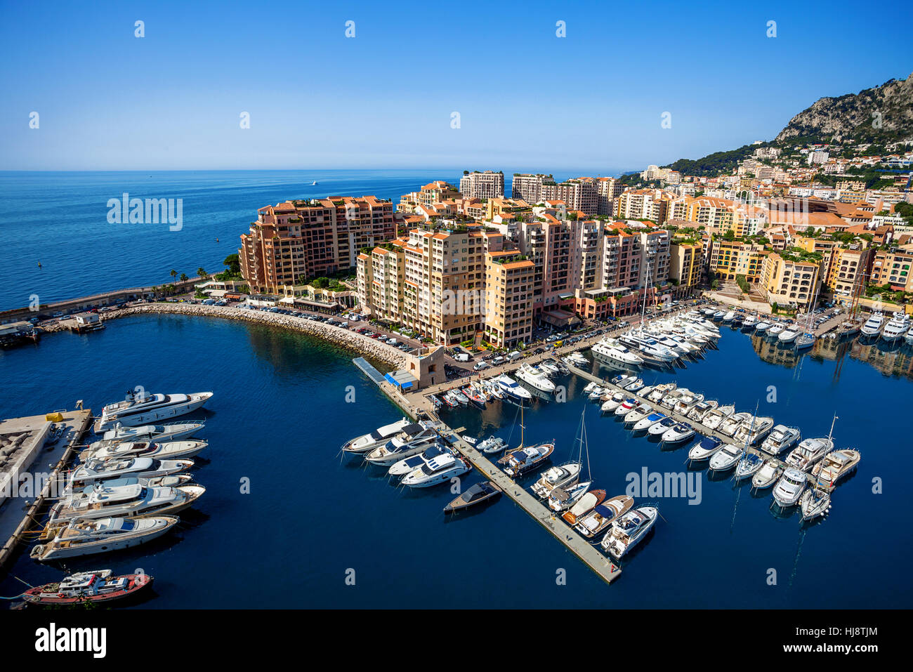 Fontvieille e il nuovo porto, Monte-Carlo, Monaco Foto Stock