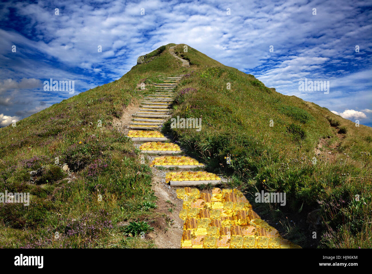 Verso l'alto, cima, obiettivi, AIM, percorso, modo, successo, blu verso l'alto, Foto Stock