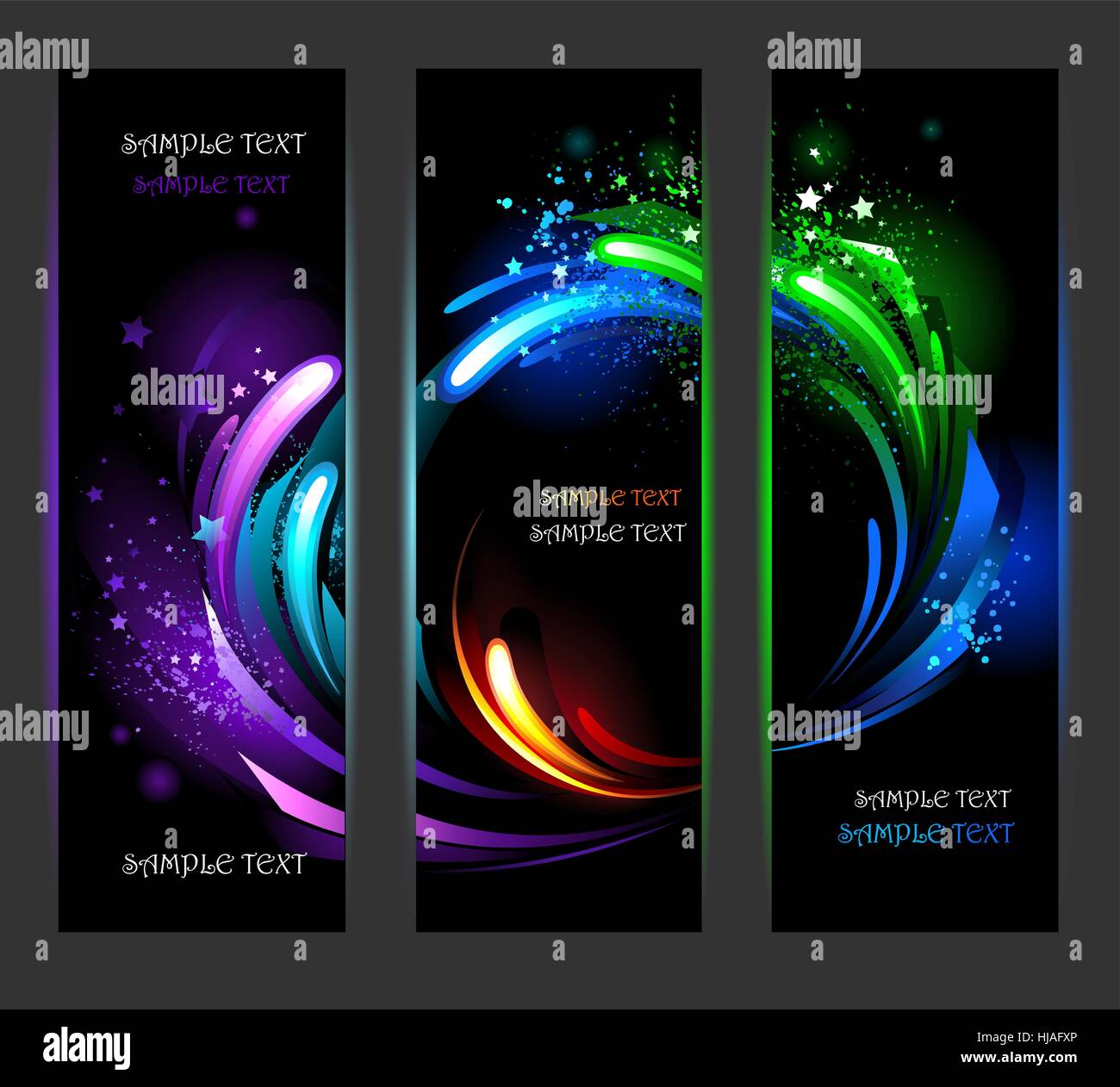 Set di banner verticali con luminosi sfondo dinamico. Illustrazione Vettoriale