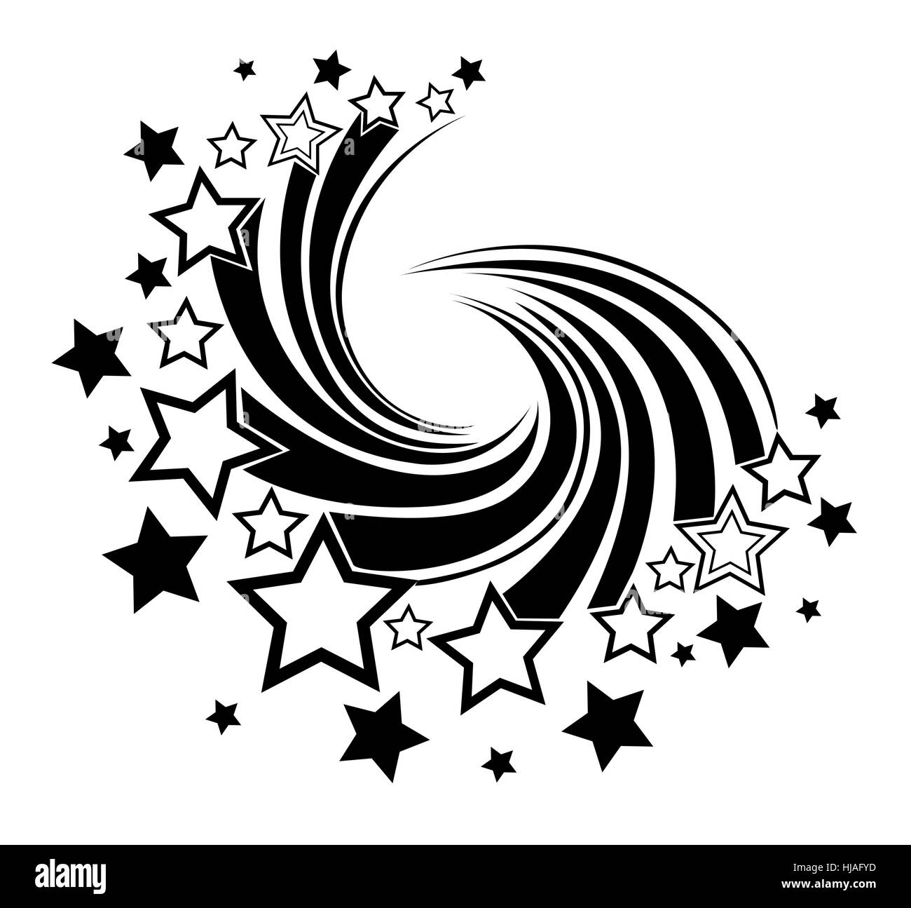 Vortice di nero, delineano comete su uno sfondo bianco. Illustrazione Vettoriale