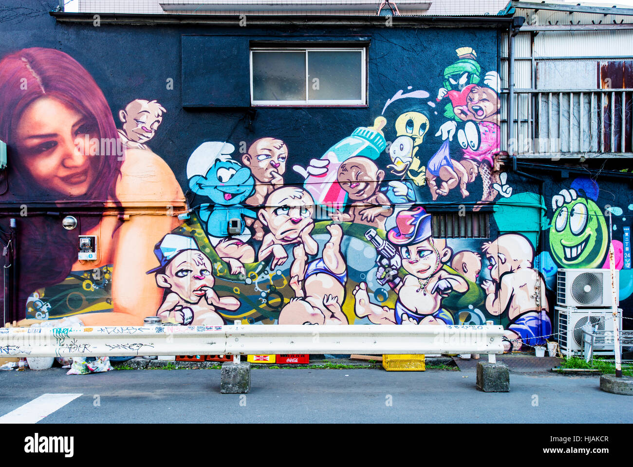 Parete graffiti in Shibuya, Tokyo Foto Stock