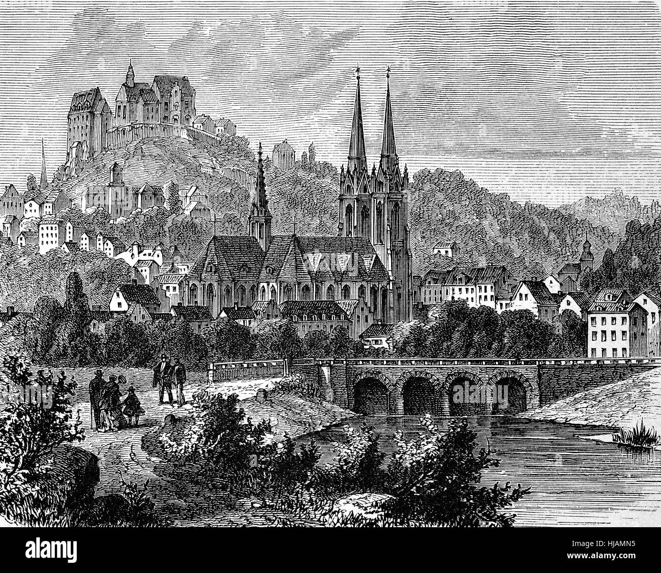 Marburg, una città lo stato federale tedesco di Hesse, Germania, con il Elisabeth-himmelfahrt chiesa storica immagine o immagine a partire dall'anno 1894, digitale migliorata Foto Stock
