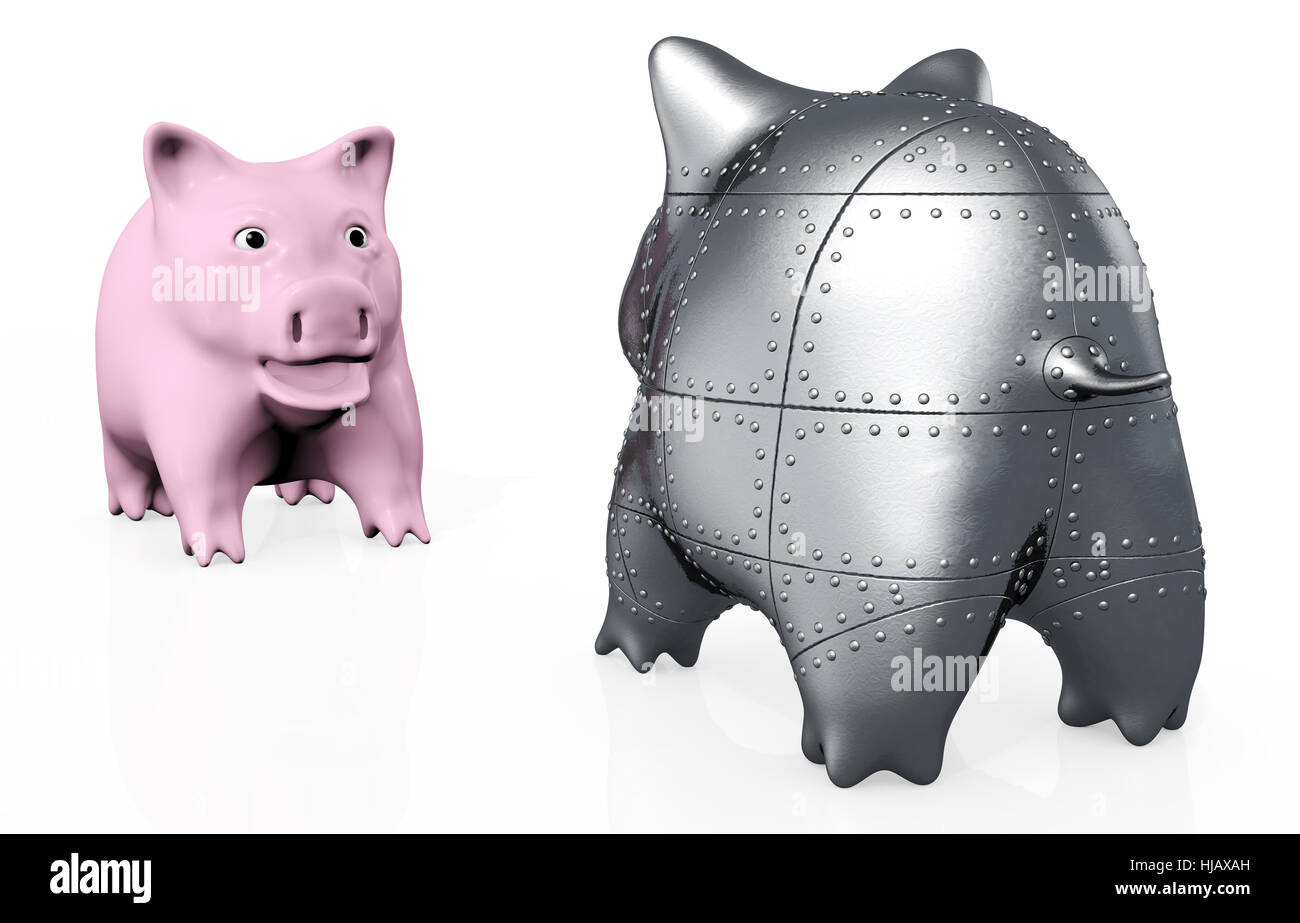 Banca, istituto di credito, oggetto, isolato, riflessione, argento, budget, acciaio Foto Stock