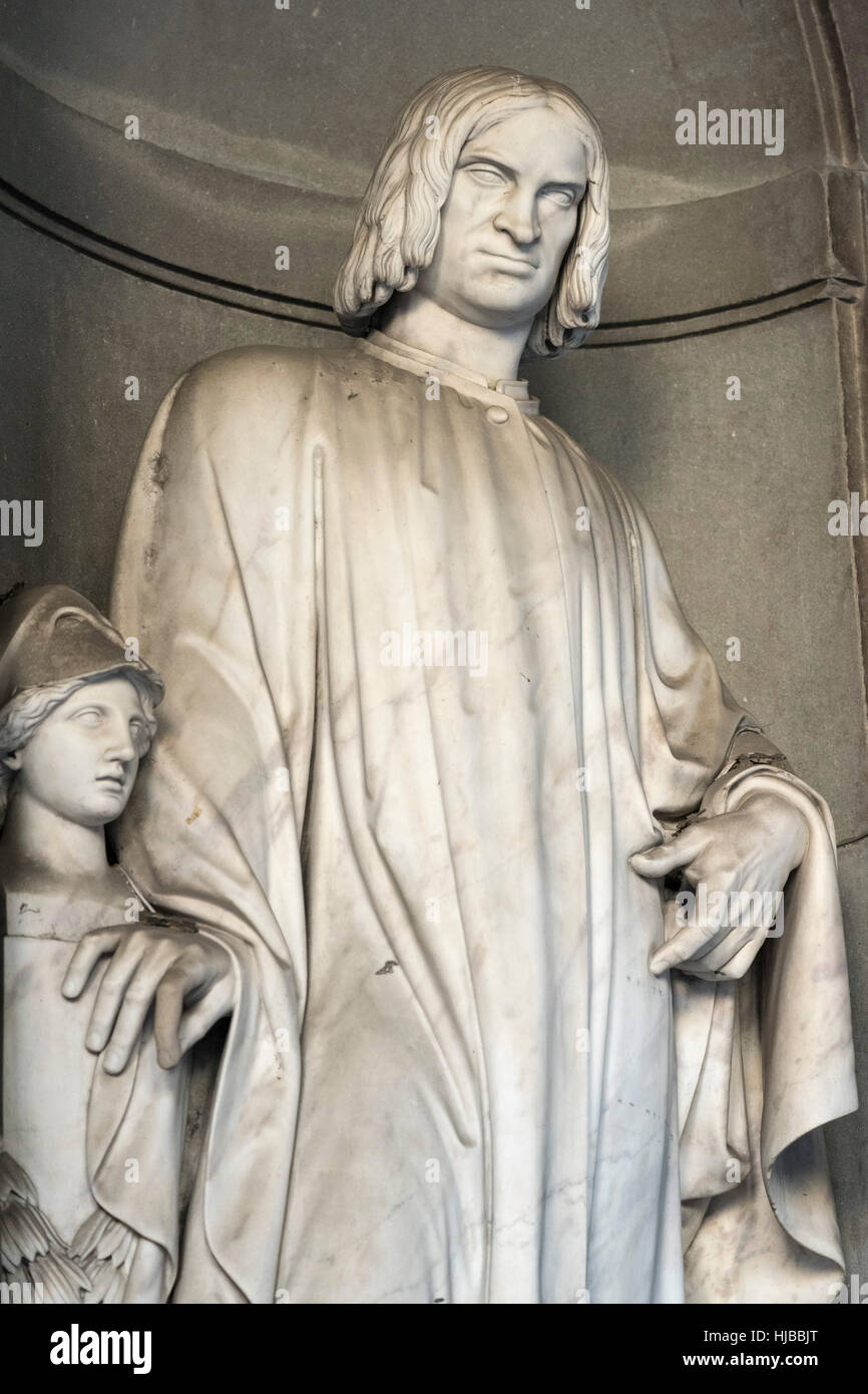Firenze. L'Italia. Statua di Lorenzo de' Medici (1449-1492), la Galleria degli Uffizi. Foto Stock
