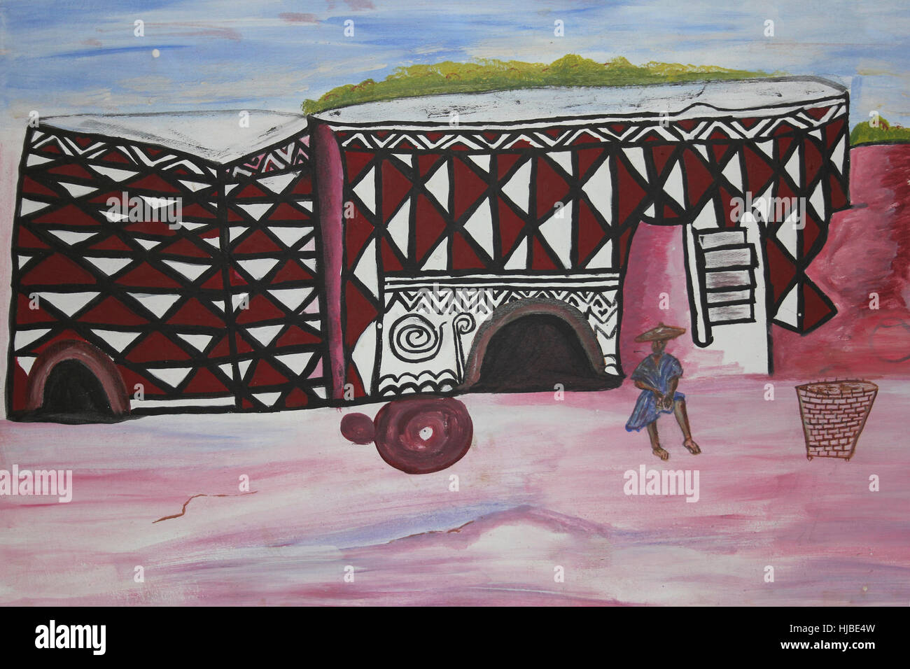 La pittura di un decorata tradizionalmente dimora in Sirigu Village, Ghana Foto Stock