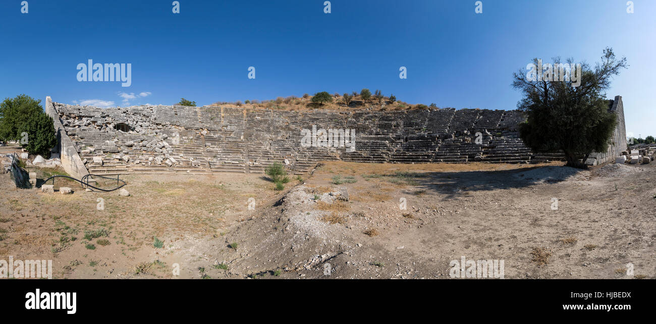 Vista Panaromic ad anfiteatro di Letoon antica città in Mugla, Turchia Foto Stock