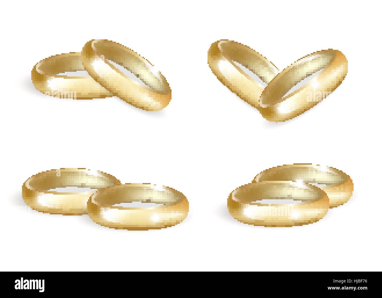 Nozze realistica anelli oro set. 3d bande isolate di raccolta su sfondo bianco. Illustrazione Vettoriale. Illustrazione Vettoriale