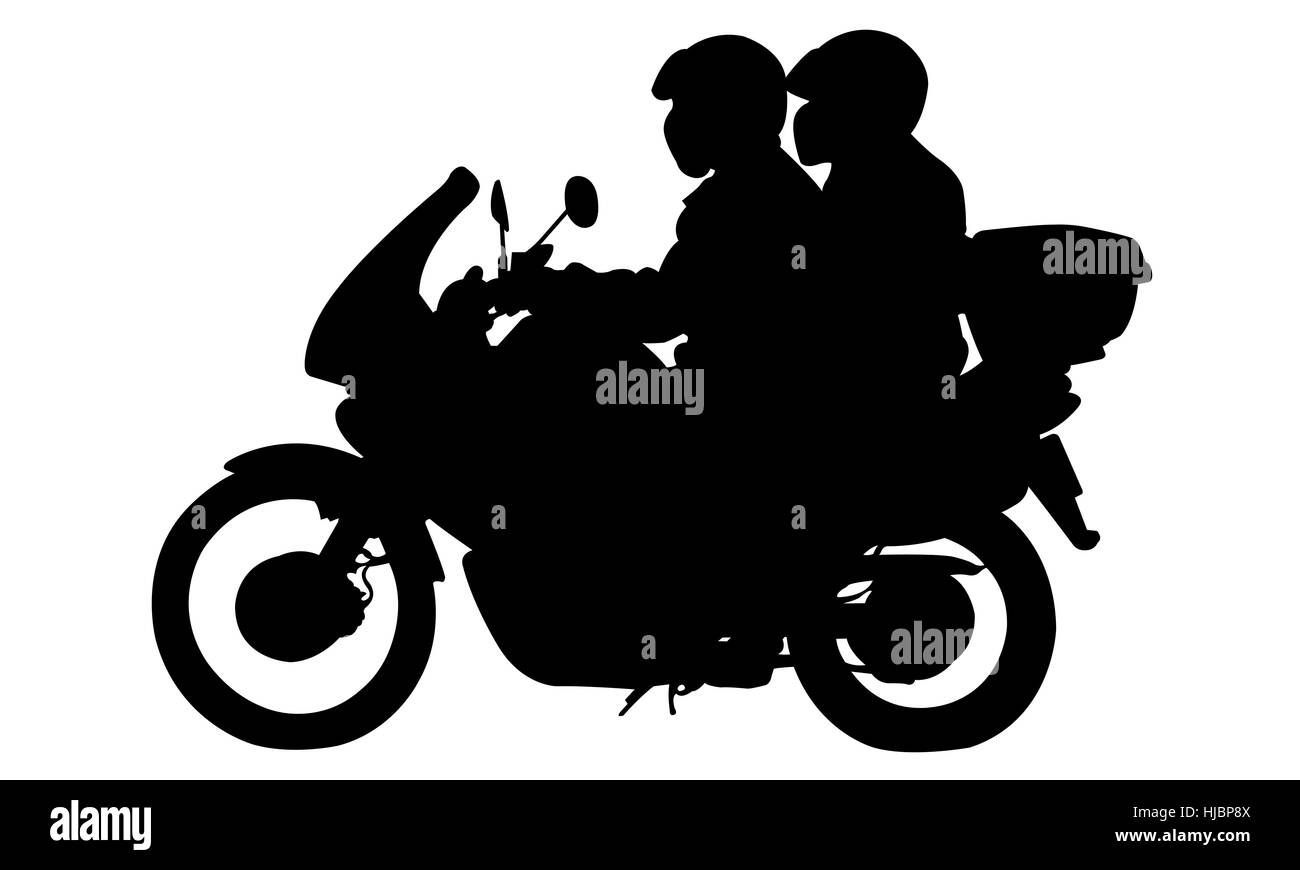 Illustrazione di una motocicletta con piloti isolato Foto Stock