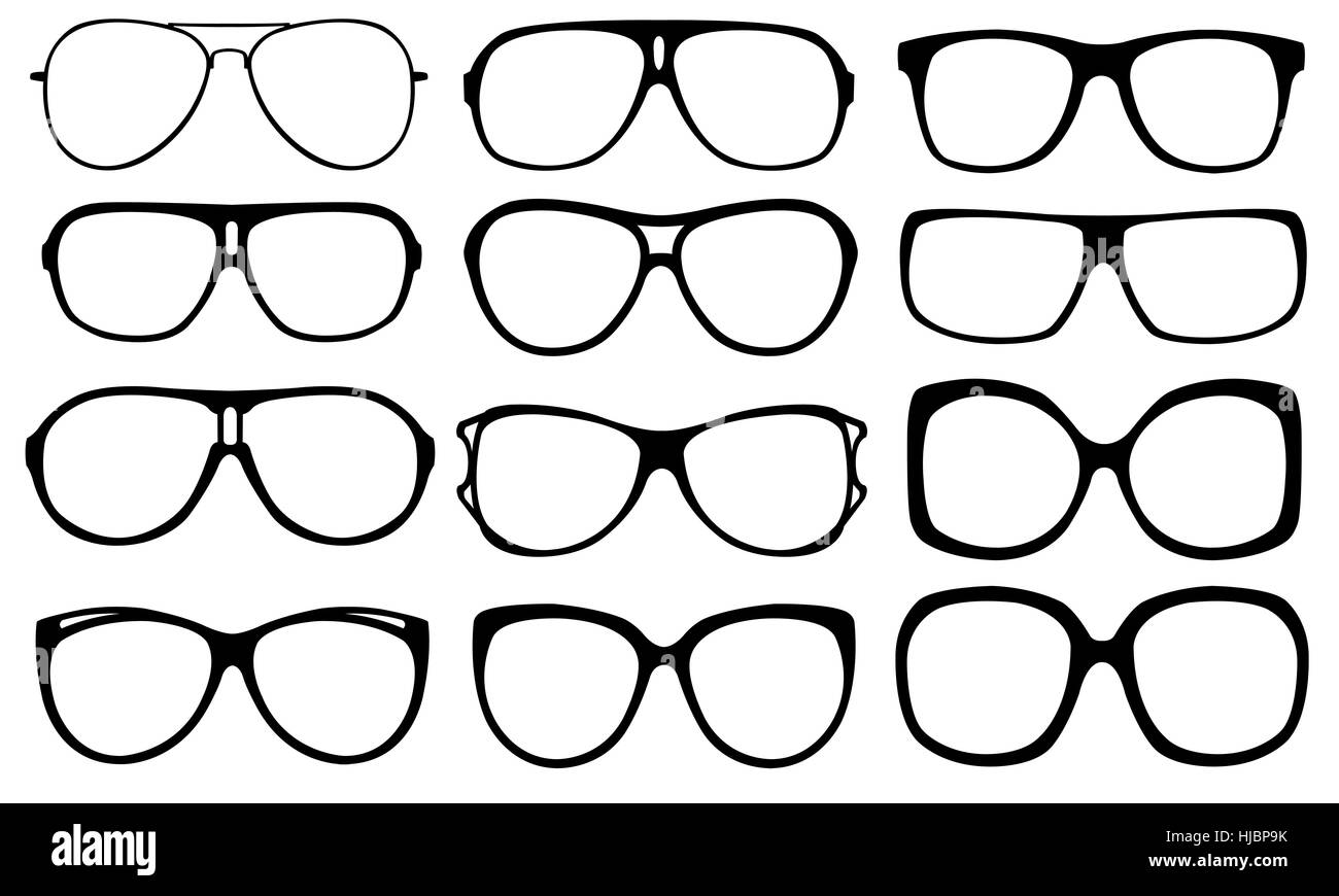 Set di diversi isolati di occhiali Foto Stock