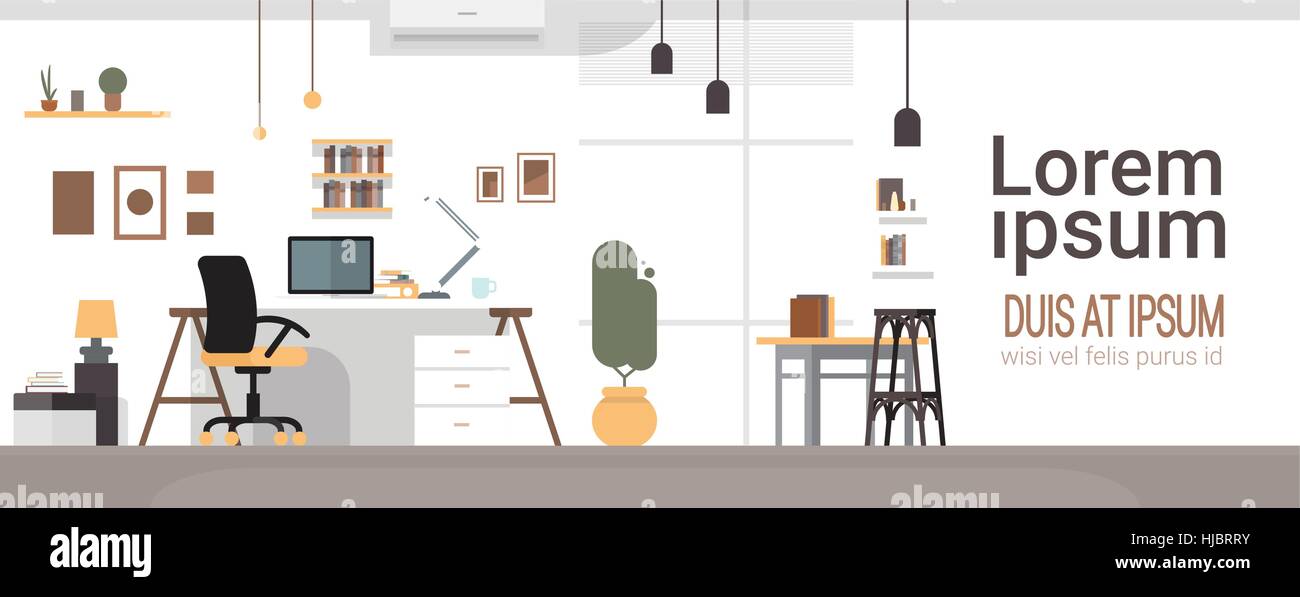 Posto di lavoro vuota, la sedia della scrivania spazio di lavoro Computer ufficio n. persone Illustrazione Vettoriale