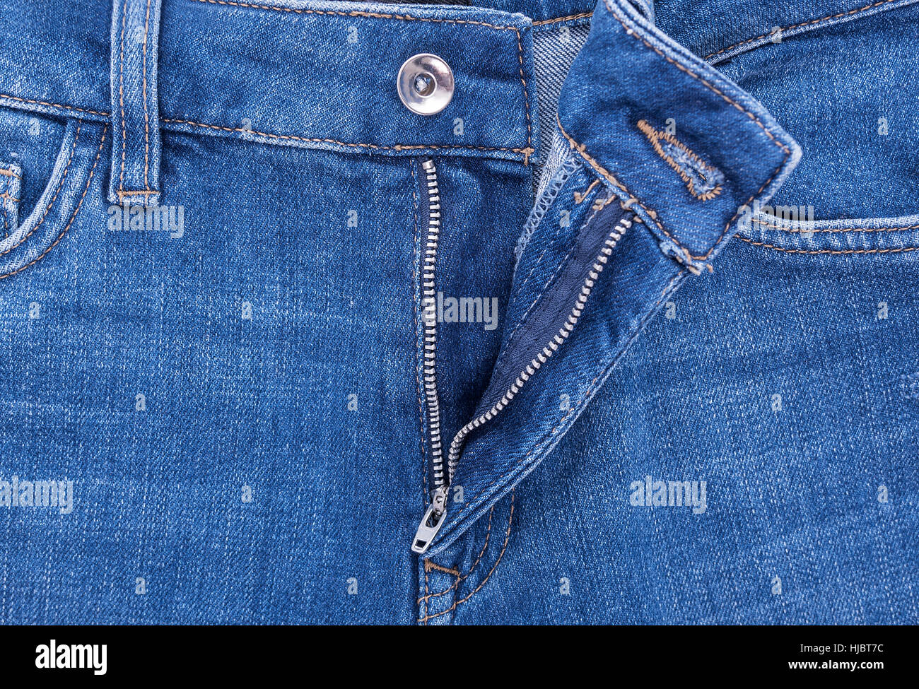 Zipper pantaloni jeans. Foto Stock
