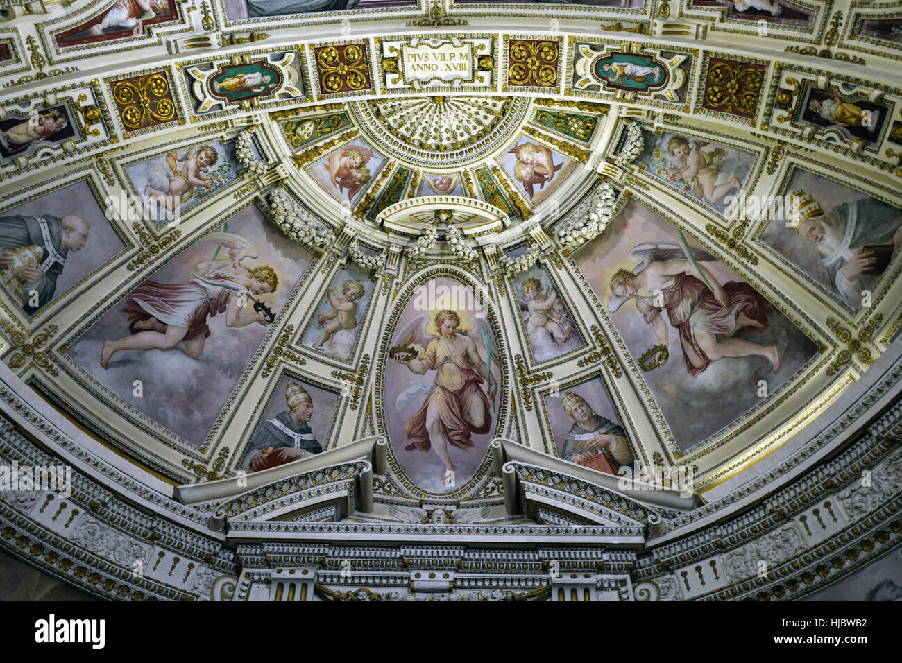 Soffitto dipinto da Michelangelo dell'ultimo giudizio nella Cappella Sistina Foto Stock