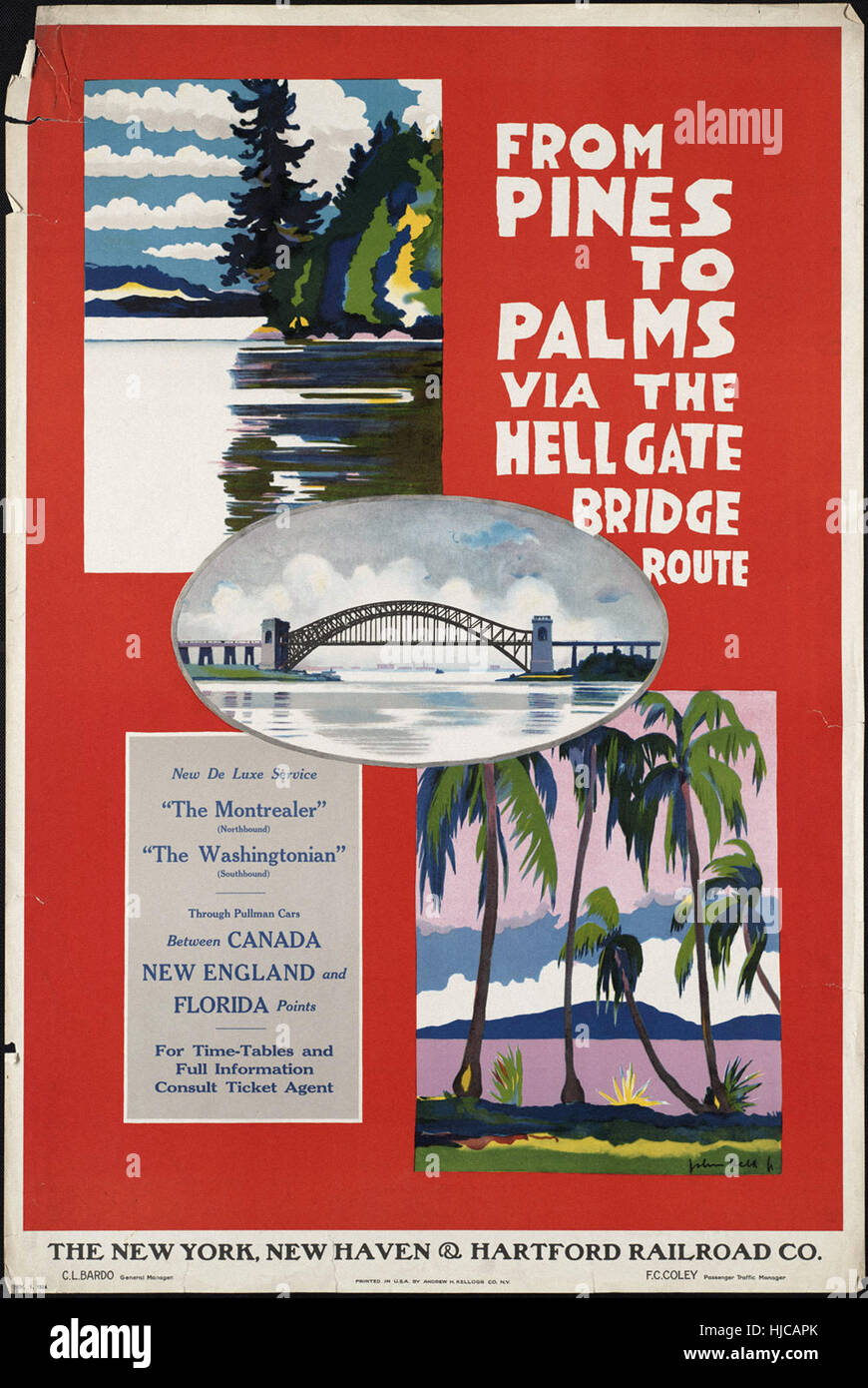 Da pini per le palme via Hellgate Bridge route - Vintage poster di viaggio 1920s-1940s Foto Stock