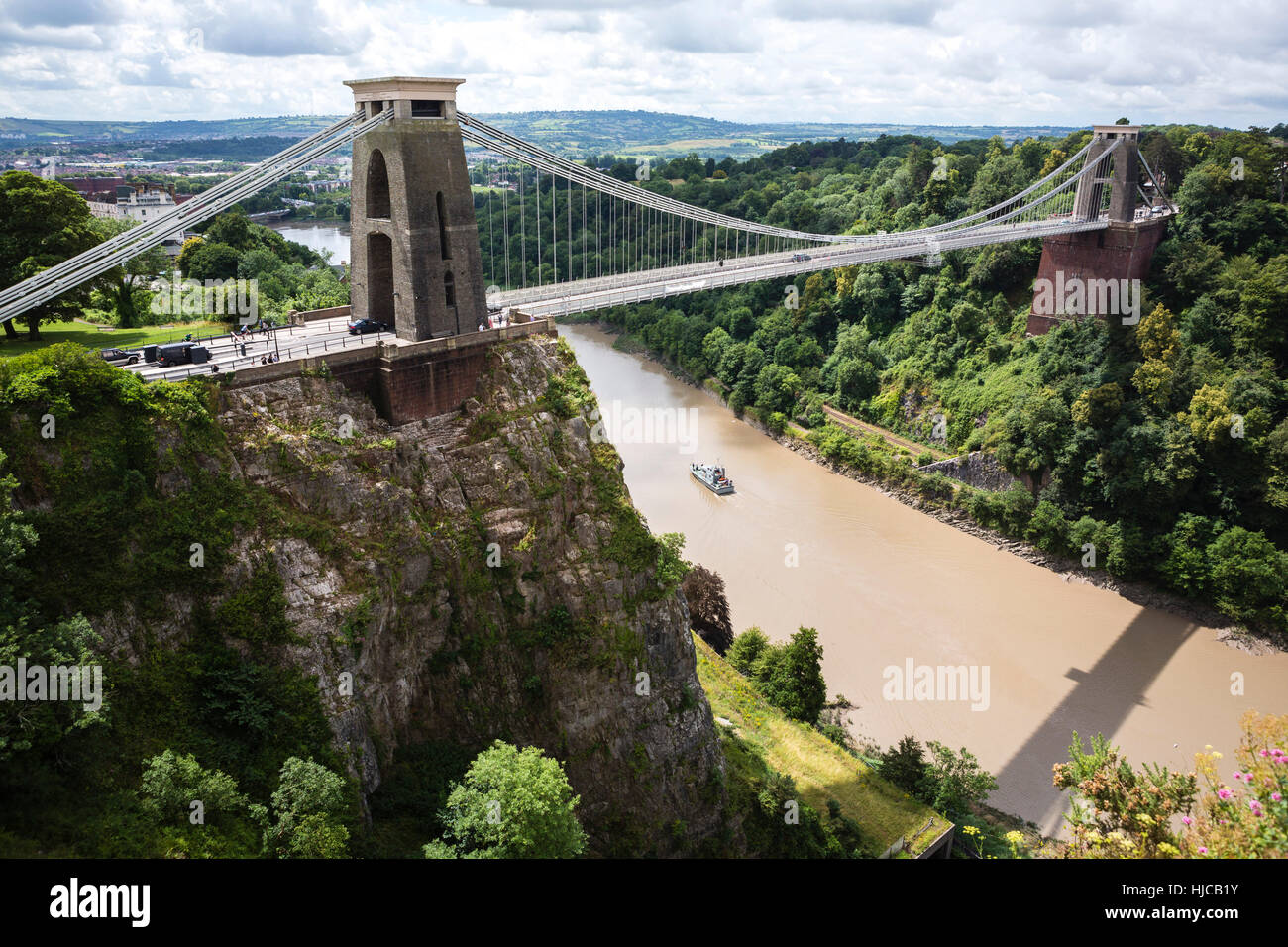 Il ponte sospeso di Clifton, Avon Gorge e il fiume Avon, Bristol, Regno Unito Foto Stock