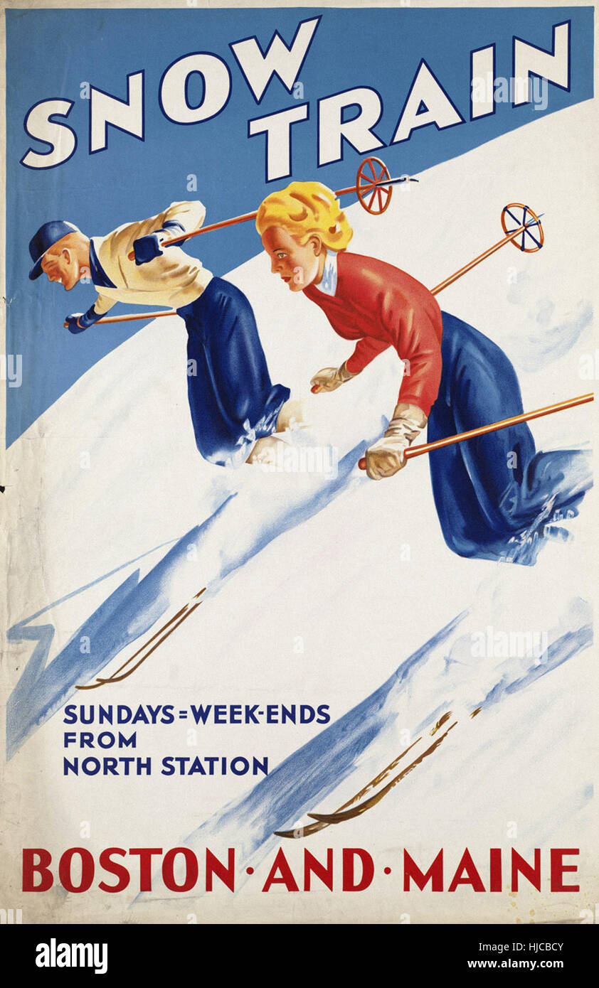 Treno da neve. Domenica = fine settimana dalla Stazione Nord - Vintage travel poster 1920s-1940s Foto Stock