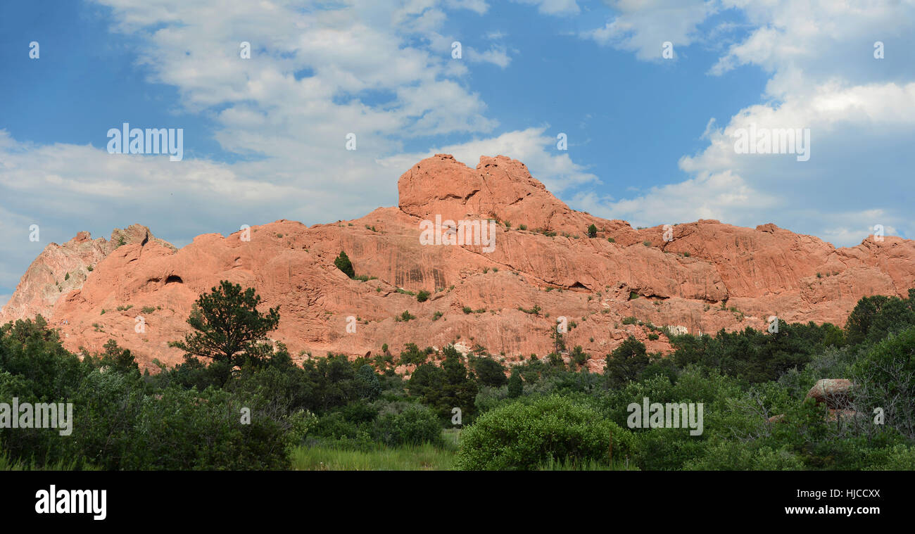 Vista panoramica del Giardino degli Dei in Colorado Springs - cucito da più immagini Foto Stock