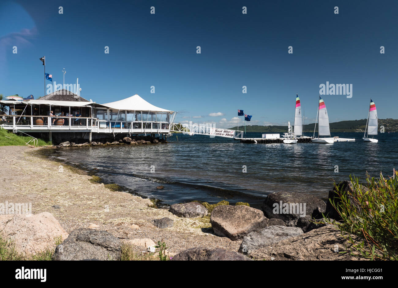 Lato Lago ristorante, Lago Taupo, Isola del nord, Nuova Zelanda Foto Stock