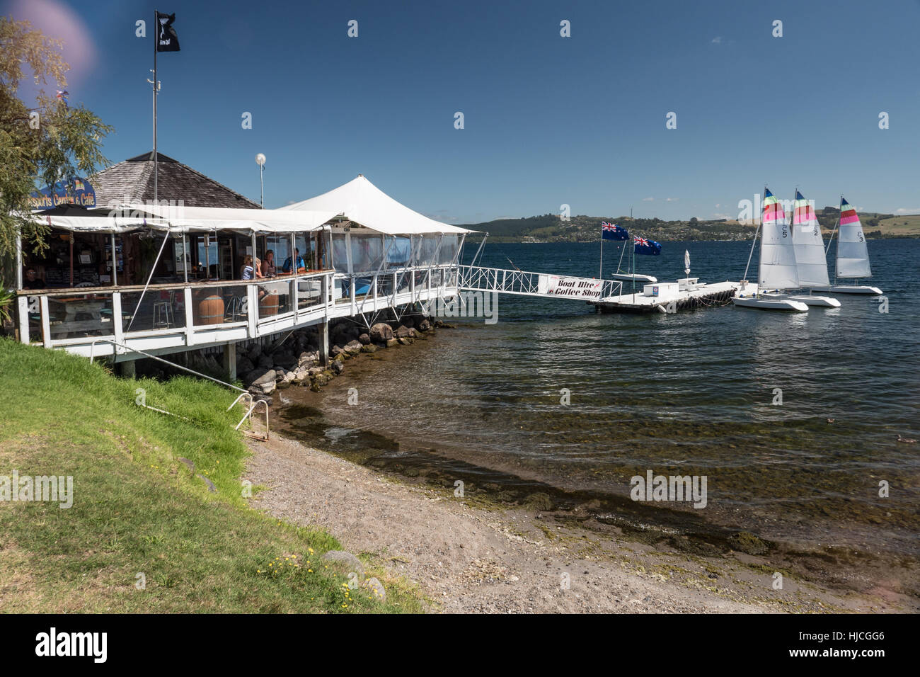 Lato Lago ristorante, Lago Taupo, Isola del nord, Nuova Zelanda Foto Stock