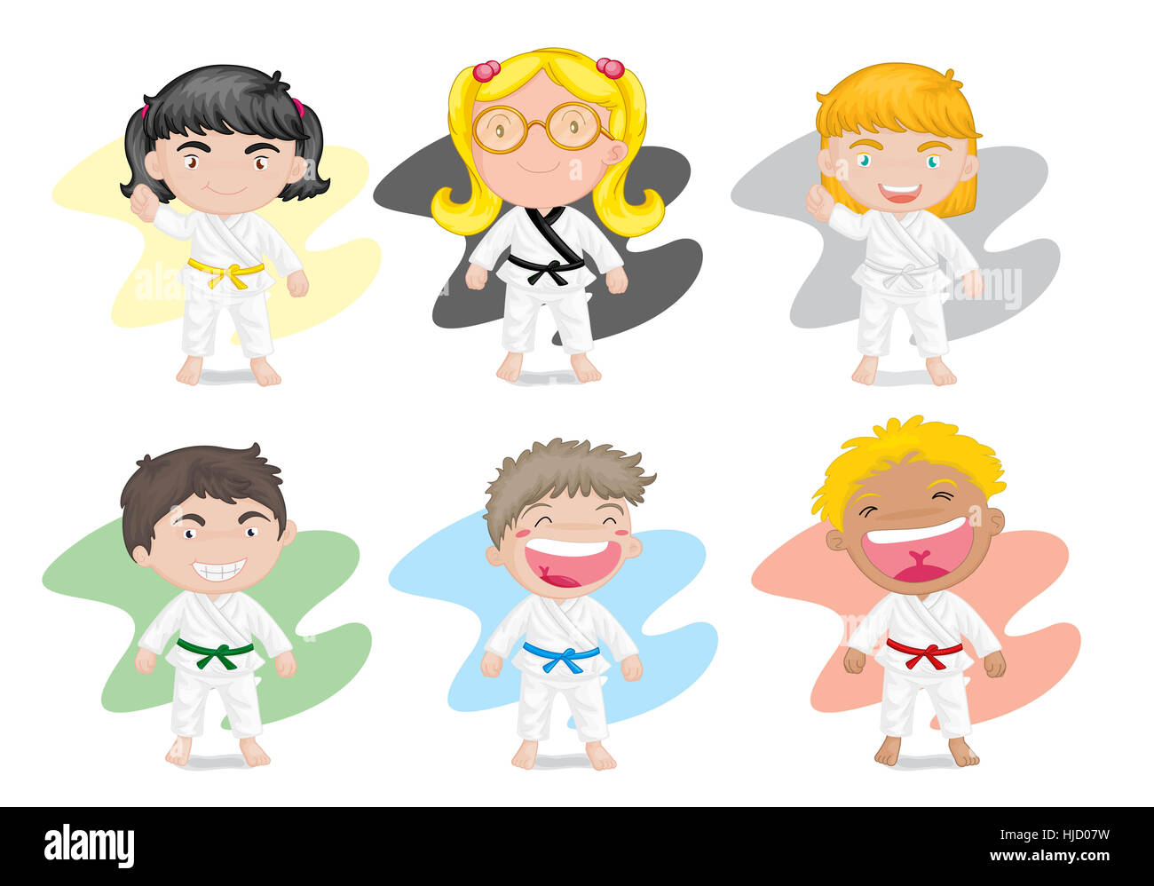 Illustrazione di sei bambini a giocare kung fu karate Foto stock - Alamy