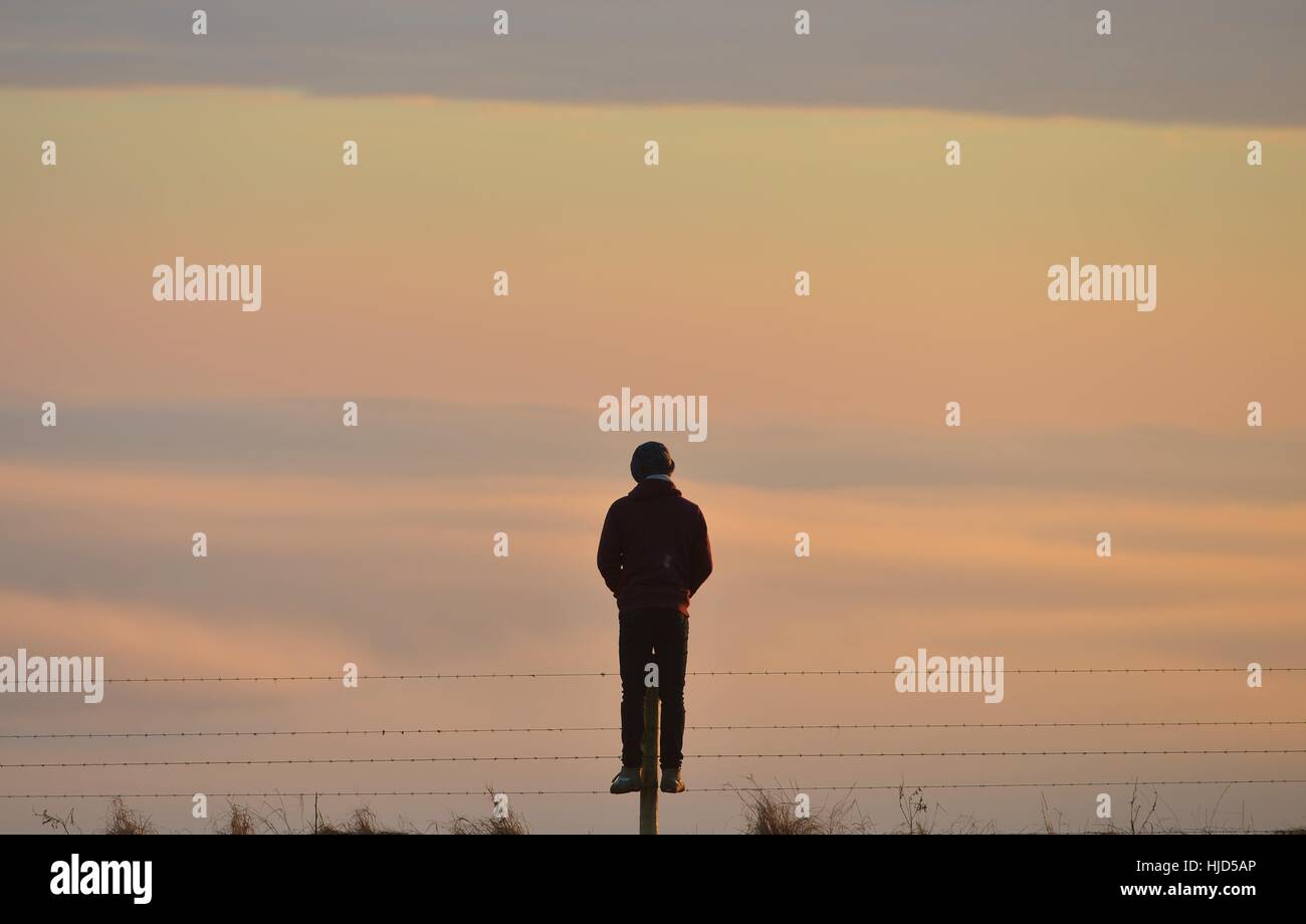 Devil's Dyke, East Sussex 23 gennaio 2017 sulle colline del South Downs National Park vicino a Brighton salire al di sopra della nebbia al tramonto. ©Peter Cripps/Alamy Live News Foto Stock