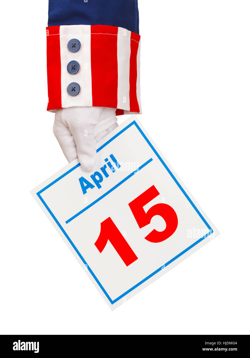 Presidente Holding Aprile 15 Calendario pagina isolato su bianco. Foto Stock