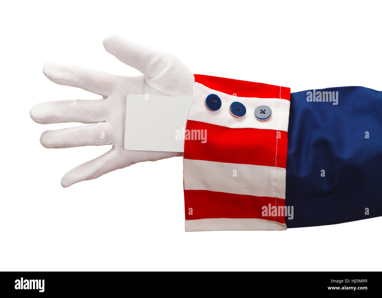 Presidente con la scheda vuota fino manicotto isolato su sfondo bianco. Foto Stock