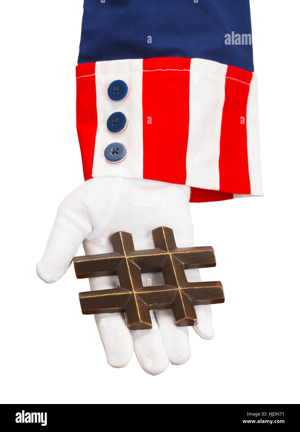 Presidente tenendo un hash Tag isolato su bianco. Foto Stock