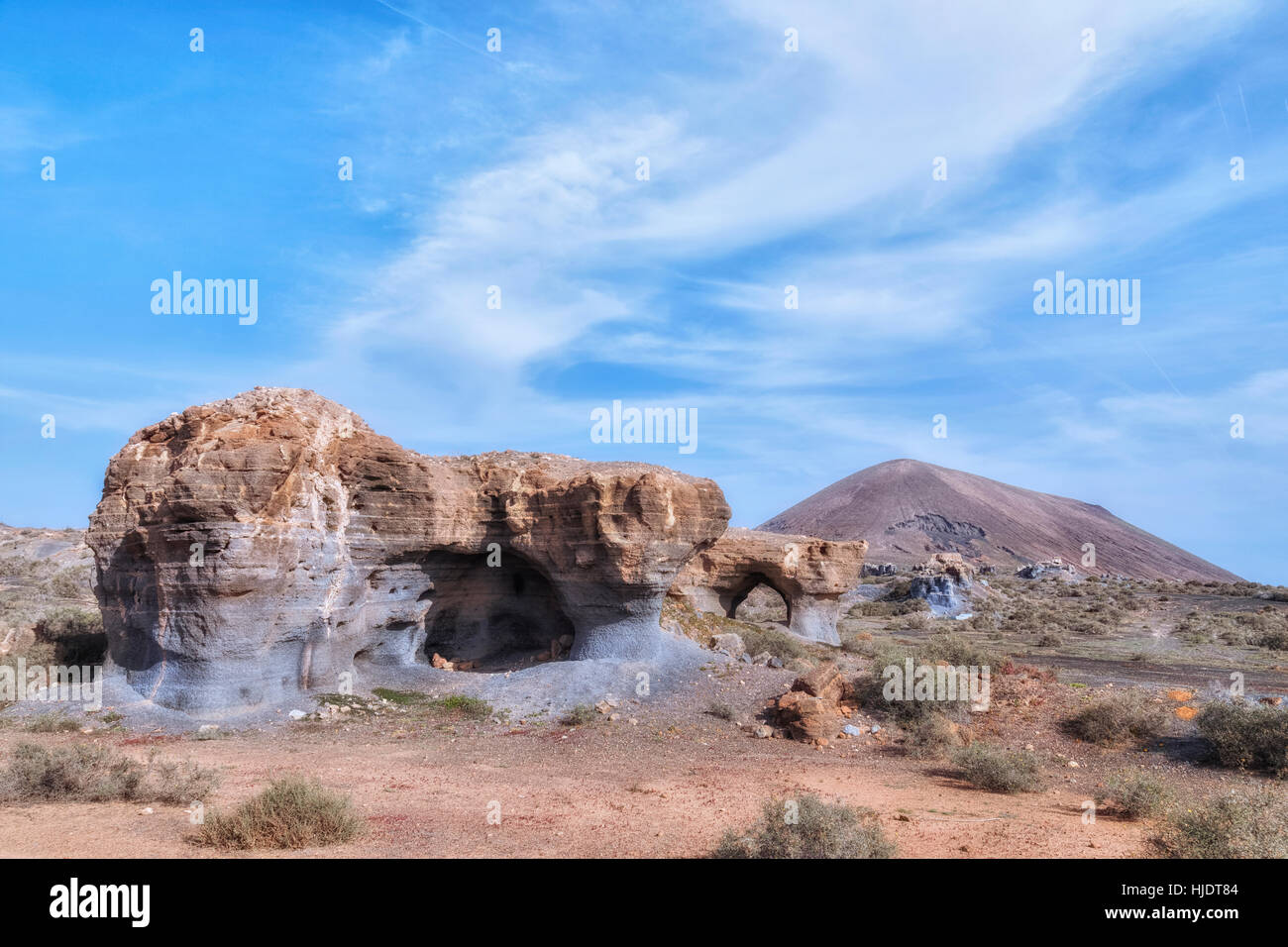 Erosione di strati vulcanici,Teseguite,Guatizia,Lanzarote,isole Canarie,Spagna Foto Stock