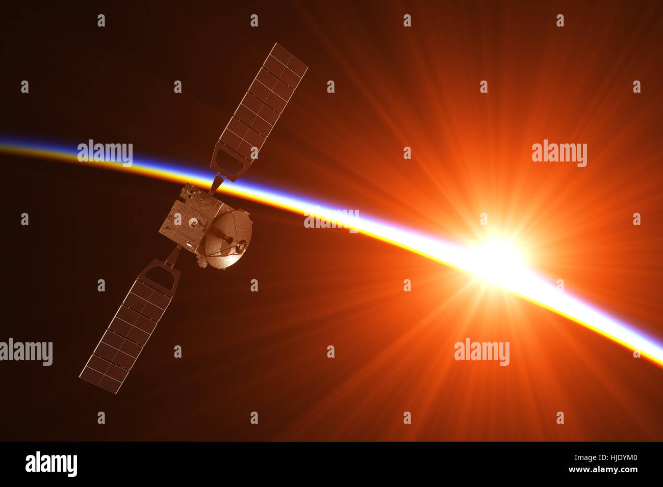 Satellite In i raggi del sole che sorge Foto Stock