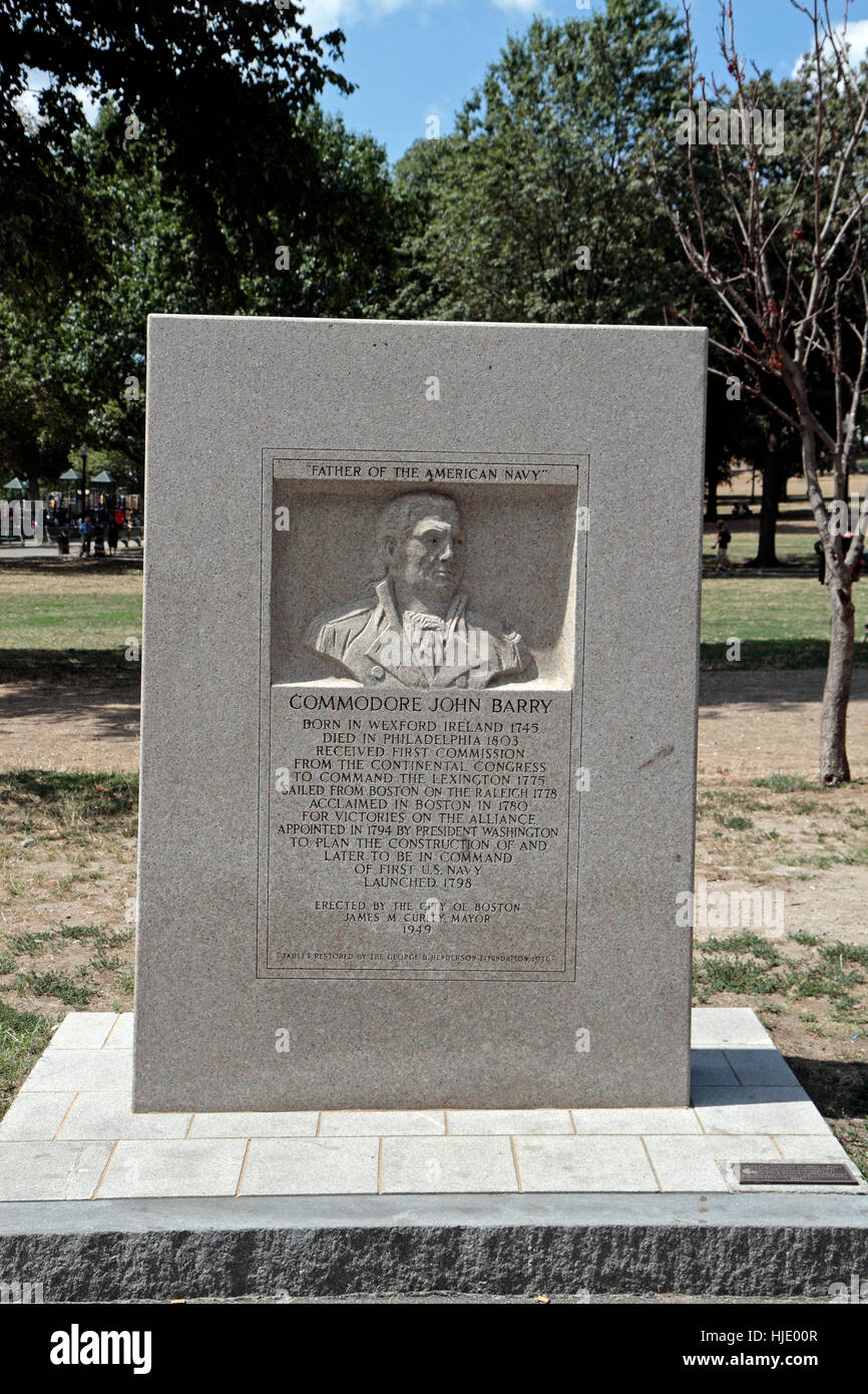 Memoriale di Commodore John Barry (fondatore del Navy US) su Boston Common, Boston, Massachusetts, Stati Uniti. Foto Stock