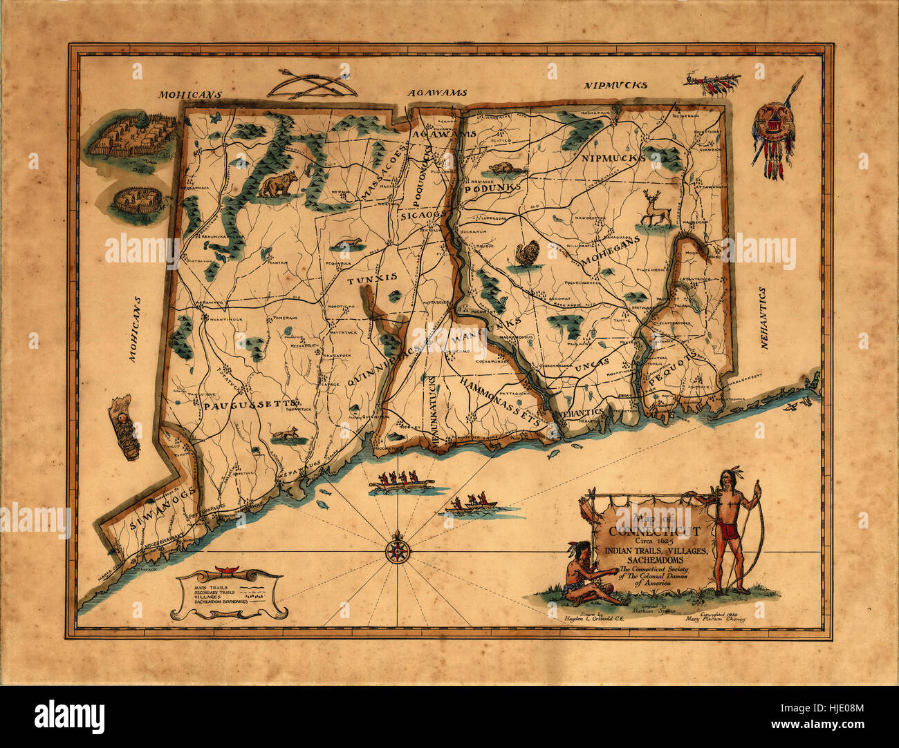 Mappa di Connecticut 1625 Foto Stock