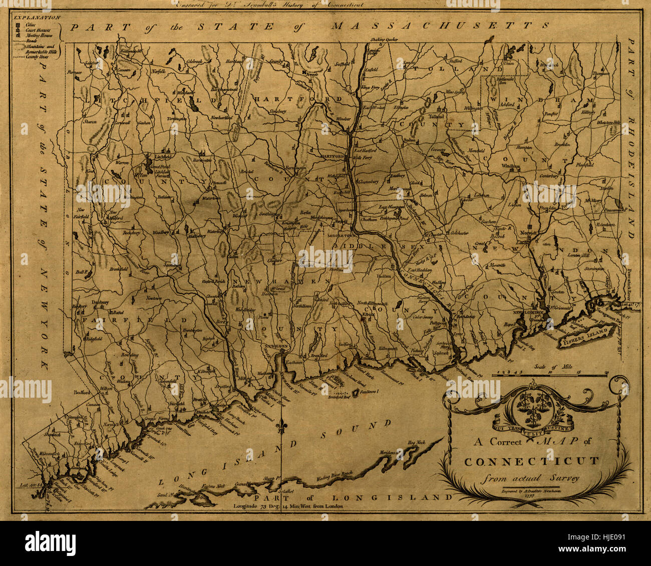 Mappa di Connecticut 1797 Foto Stock