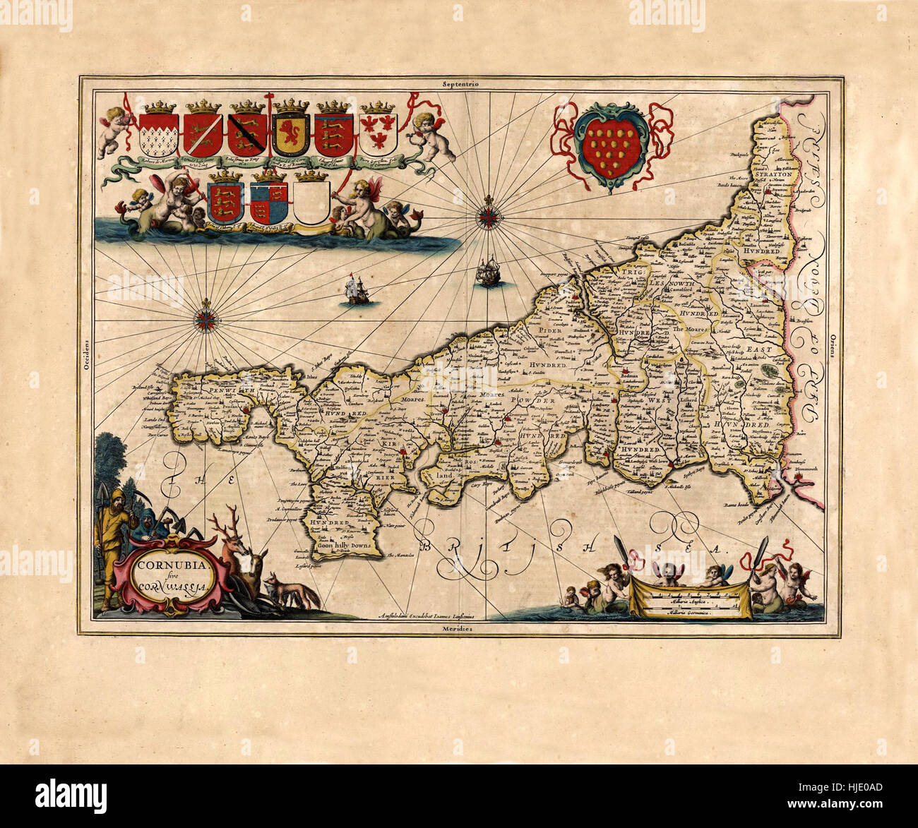 Mappa di Cornovaglia 1646 Foto Stock