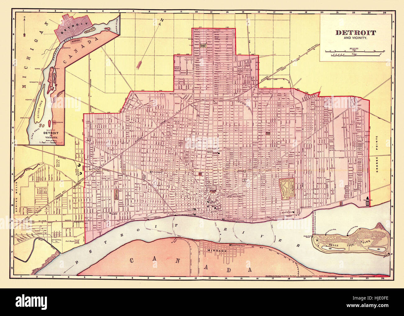 Mappa di Detroit 1898 Foto Stock