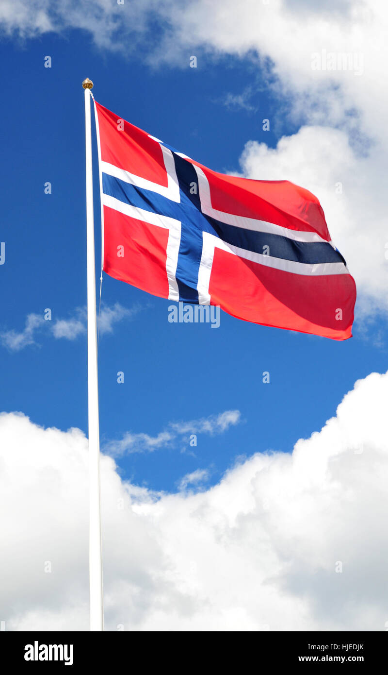 Norvegia, bandiera, Flagstaff, cielo, paradise, croce, Norvegia, bandiera, montante, Foto Stock