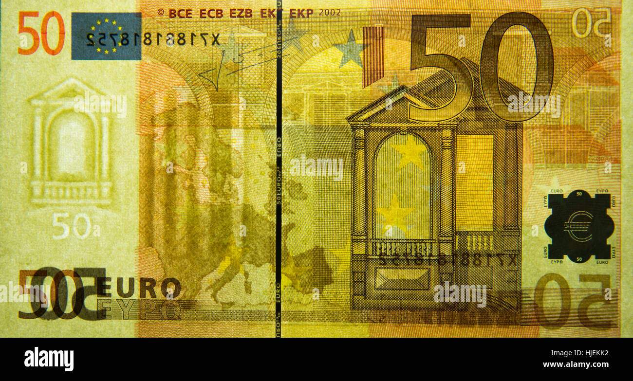Euro, monete, brillano, acquistare filigrana, foglio di carta, carta, denaro, lucentezza, Foto Stock