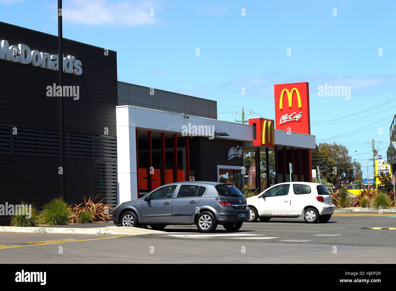 Australian fast food pasto della catena Mc Donald's drive thru Foto Stock