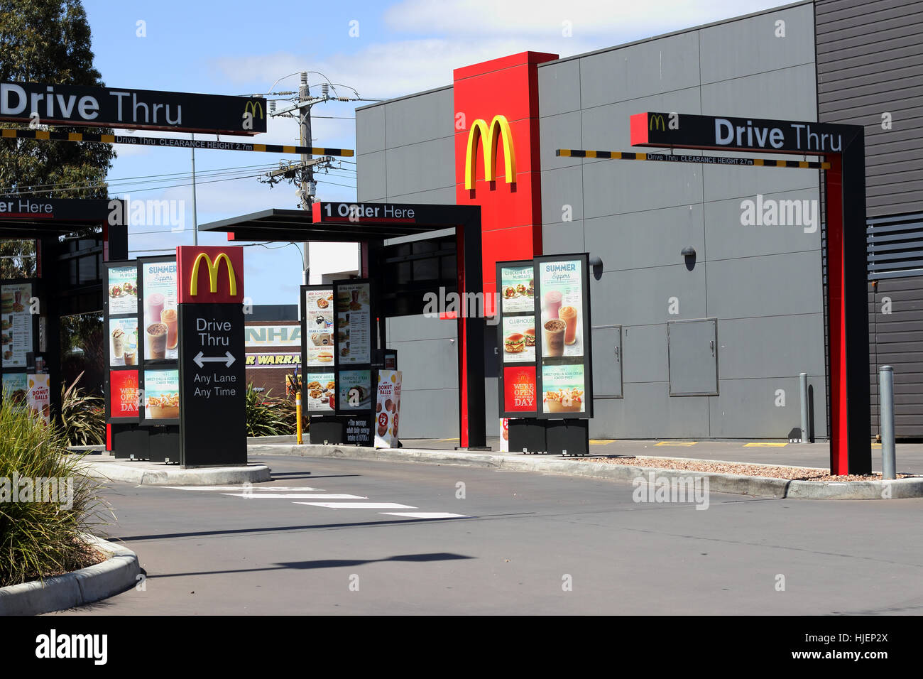 Australian fast food pasto della catena Mc Donald's drive thru Foto Stock