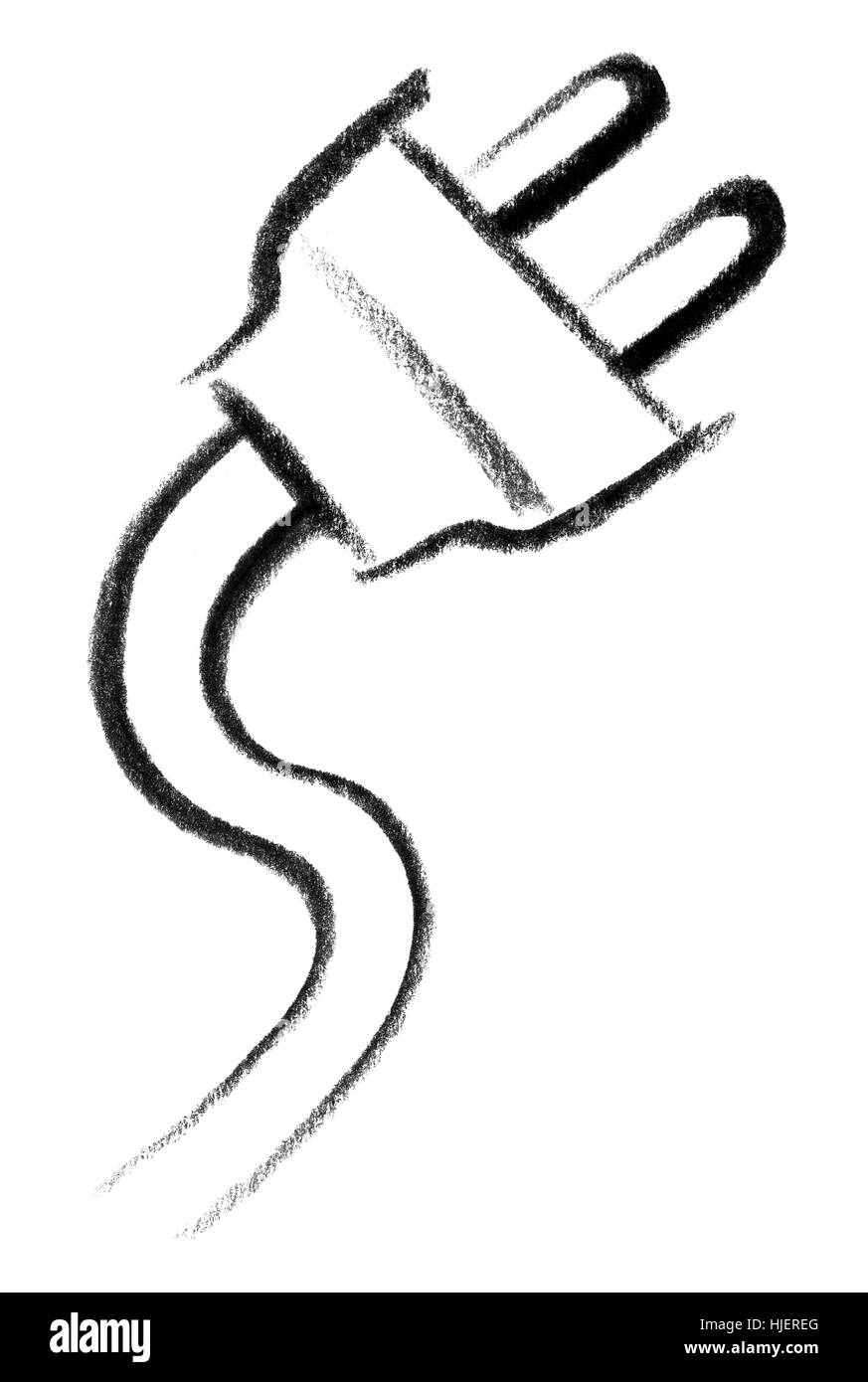 Crayon-abbozzato illustrazione di un connettore maschio e cavo Foto Stock