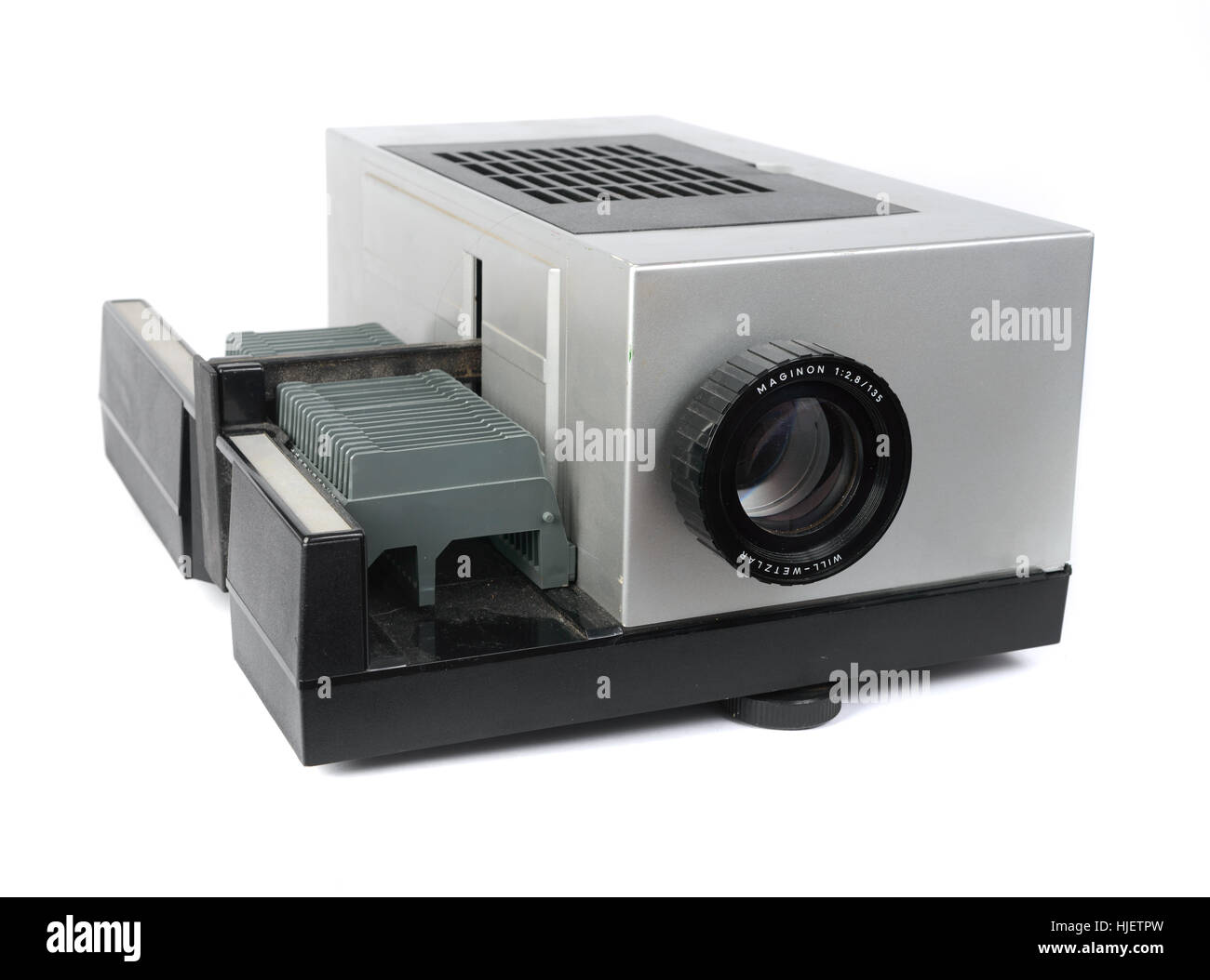 Formato supporto proiettore diapositive intaglio isolato su sfondo bianco Foto Stock