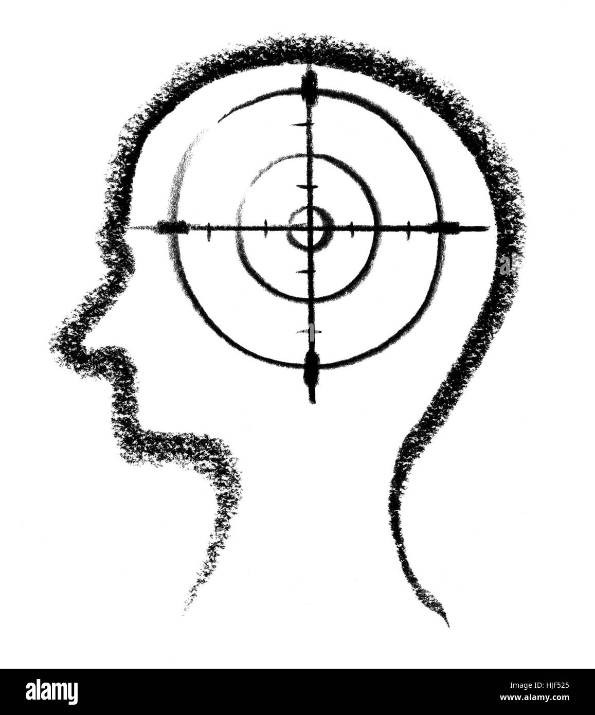 Crayon-abbozzato illustrazione di una vista testa umana silhouette Foto Stock