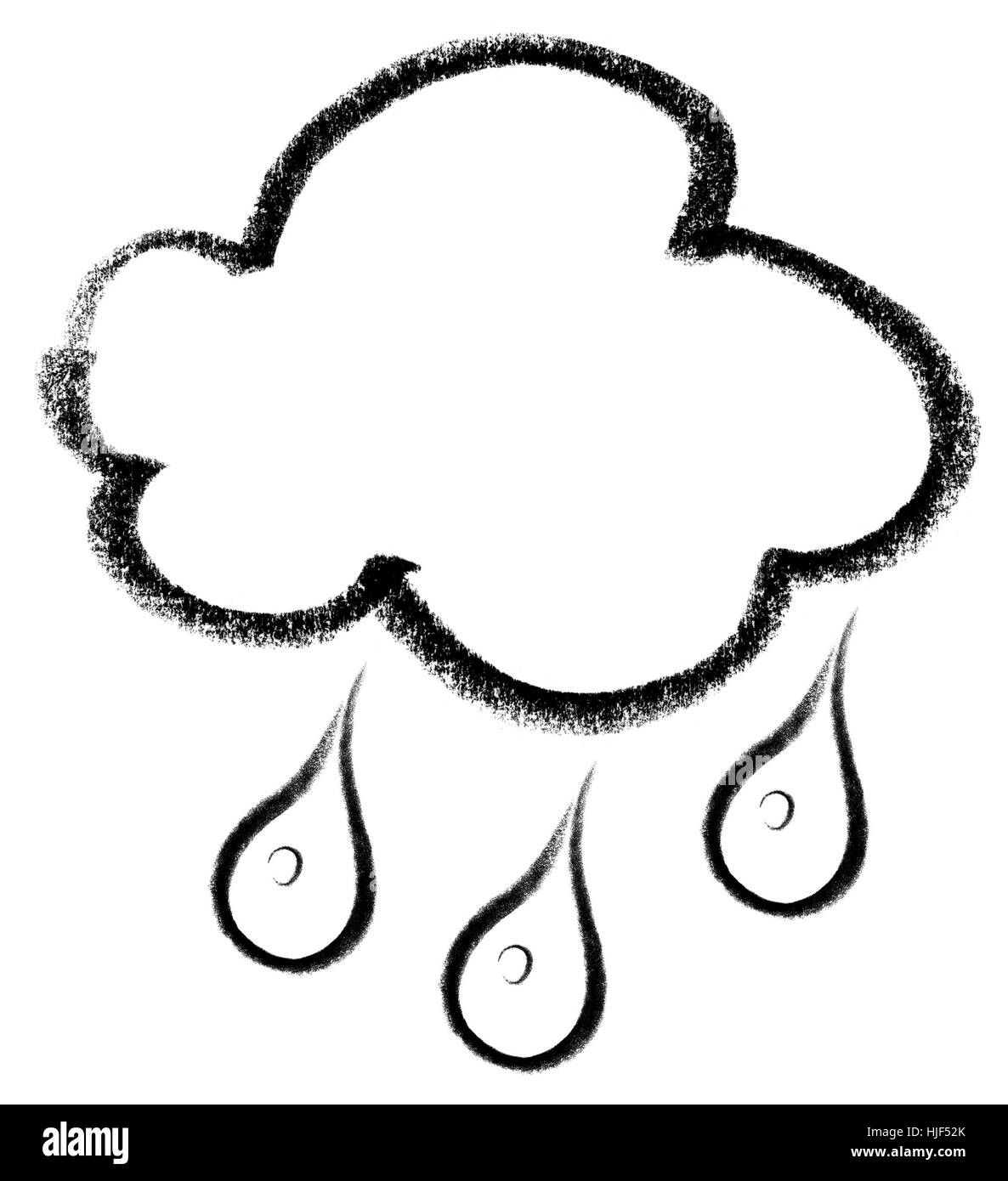 Crayon-abbozzato illustrazione di una nuvola e gocce di pioggia Foto Stock