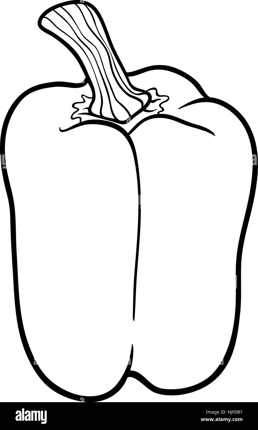 Bianco e Nero Cartoon illustrazione di pepe o paprica alimento vegetale oggetto per un libro da colorare Foto Stock