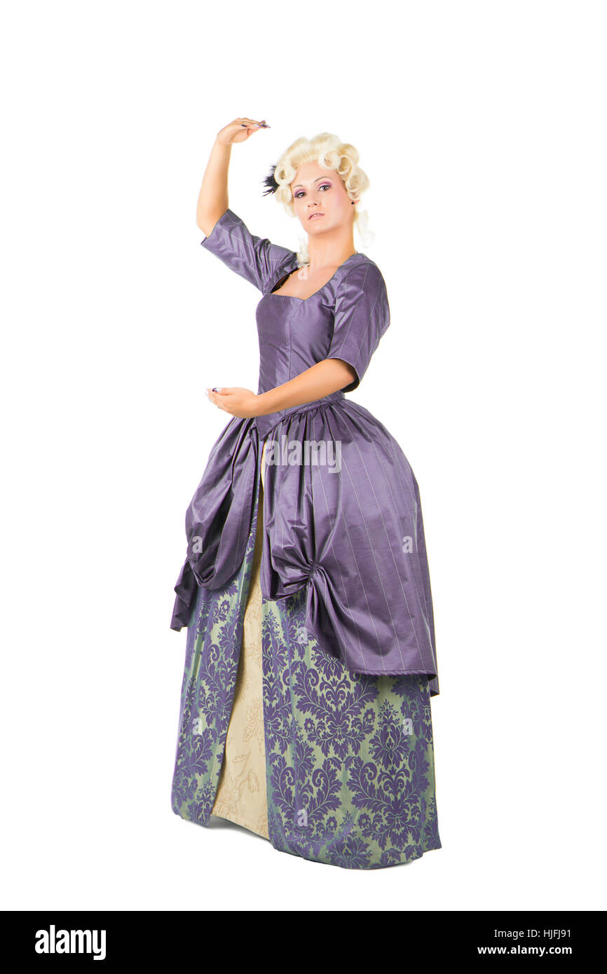 Romantico, barocco, costume, giù, bionda, elegante, donna, brilla, brilla, Foto Stock